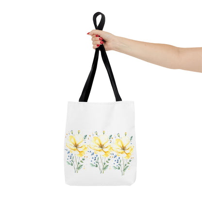 Floral Peony Tote Bag — Yellow Watercolor Flowers on White