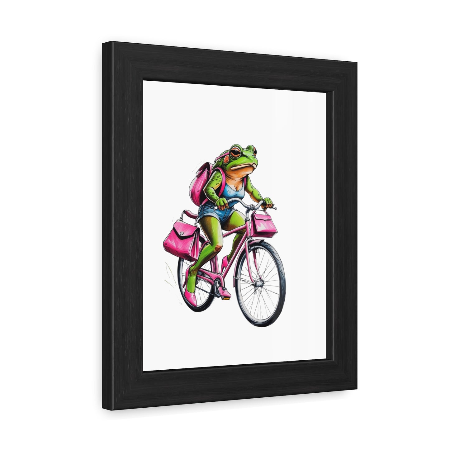 Whimsical Frog on Bicycle Framed Poster, Quirky Wall Art, Home Decor, Gift for Nature Lovers, Bike Enthusiasts