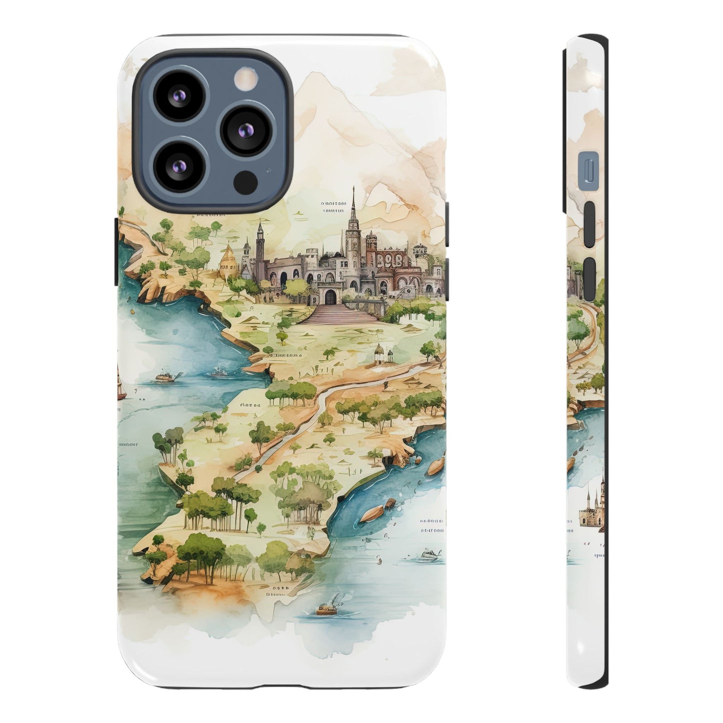 Hard Phone Case — Watercolor Fantasy Map Castle Design