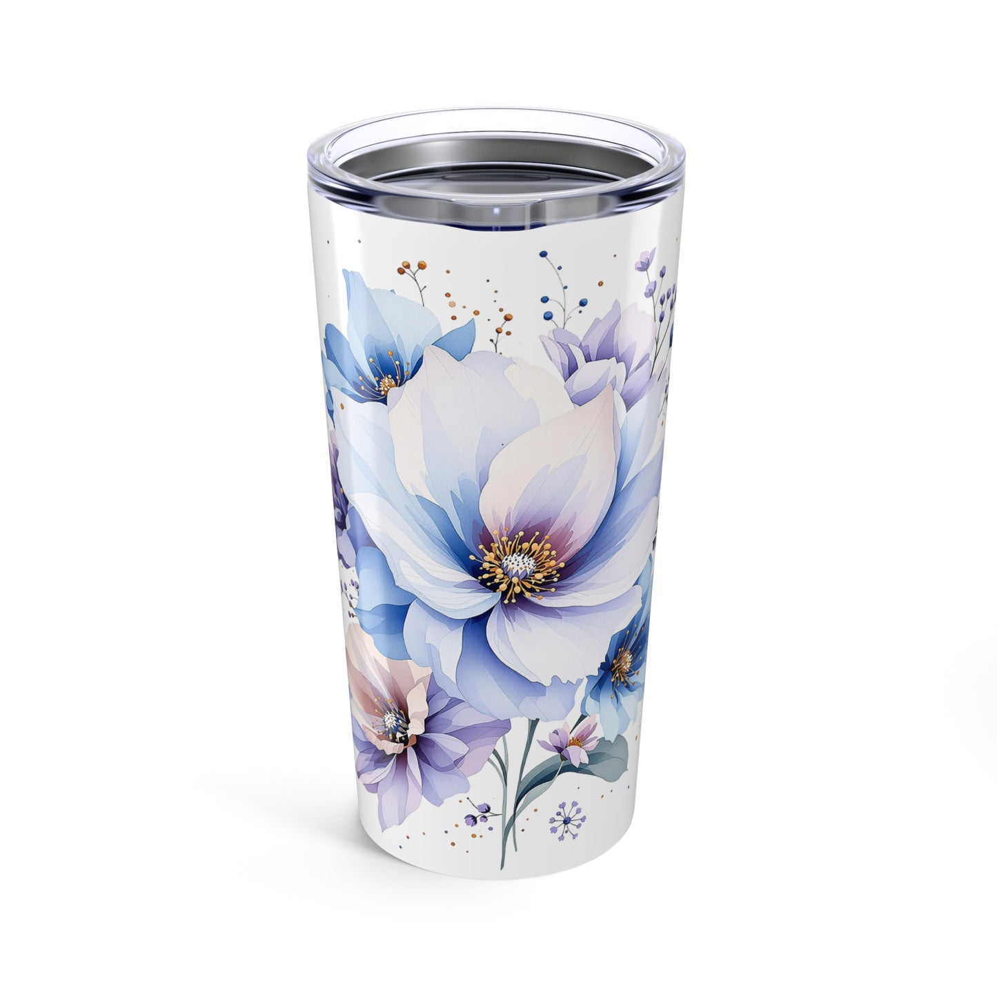 20oz Floral Tumbler — Blue Watercolor Magnolia Travel Cup