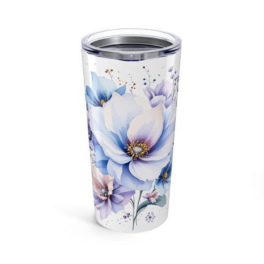 20oz Floral Tumbler — Blue Watercolor Magnolia Travel Cup