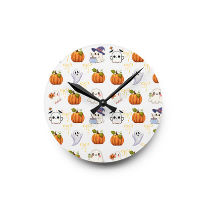 Halloween Themed Acrylic Wall Clock, Cute Pumpkin and Ghost Decor, Spooky Home Decoration, Fall Wall Art, Seasonal Clock