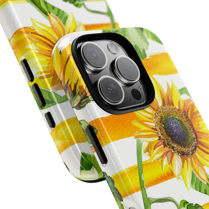 Sunflower Stripes Phone Case - Bright Floral Tough Case