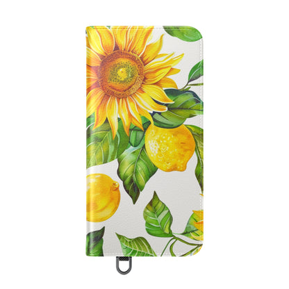 Sunflower & Lemon Flip Phone Case – Floral Wallet Flip Case with Card Slots