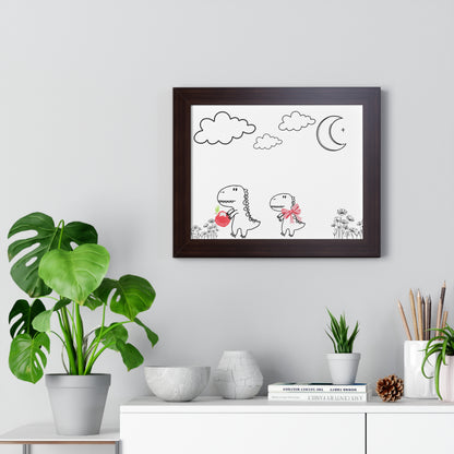 Cute Dinosaur Framed Poster, Whimsical Home Decor, Kids Room Art, Nursery Wall Art, Children's Gift, Dino Lovers