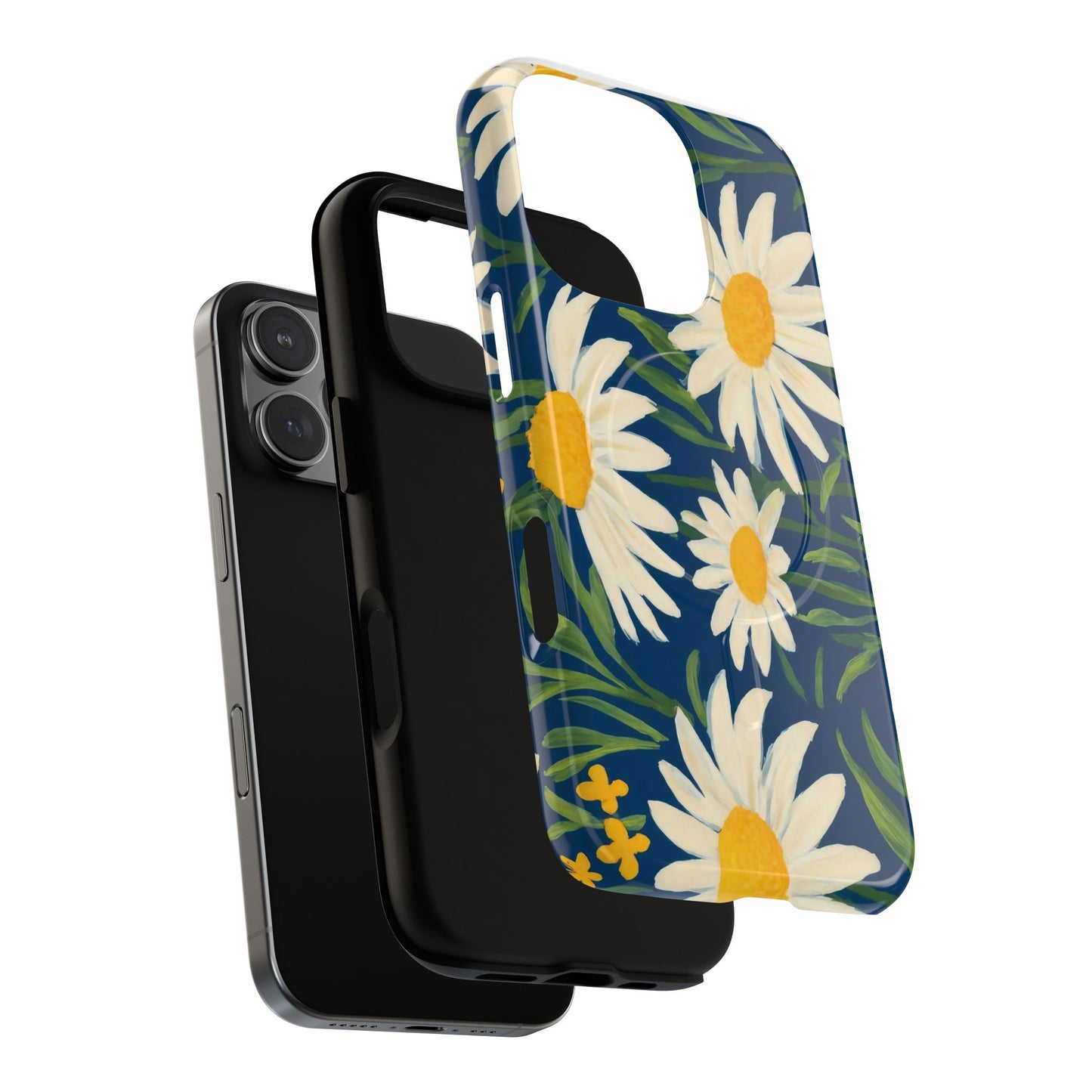Daisy Floral IPhone Case-Tough Magnetic Cover ,Glossy Finish ,Retro Botanical Flower  Design.