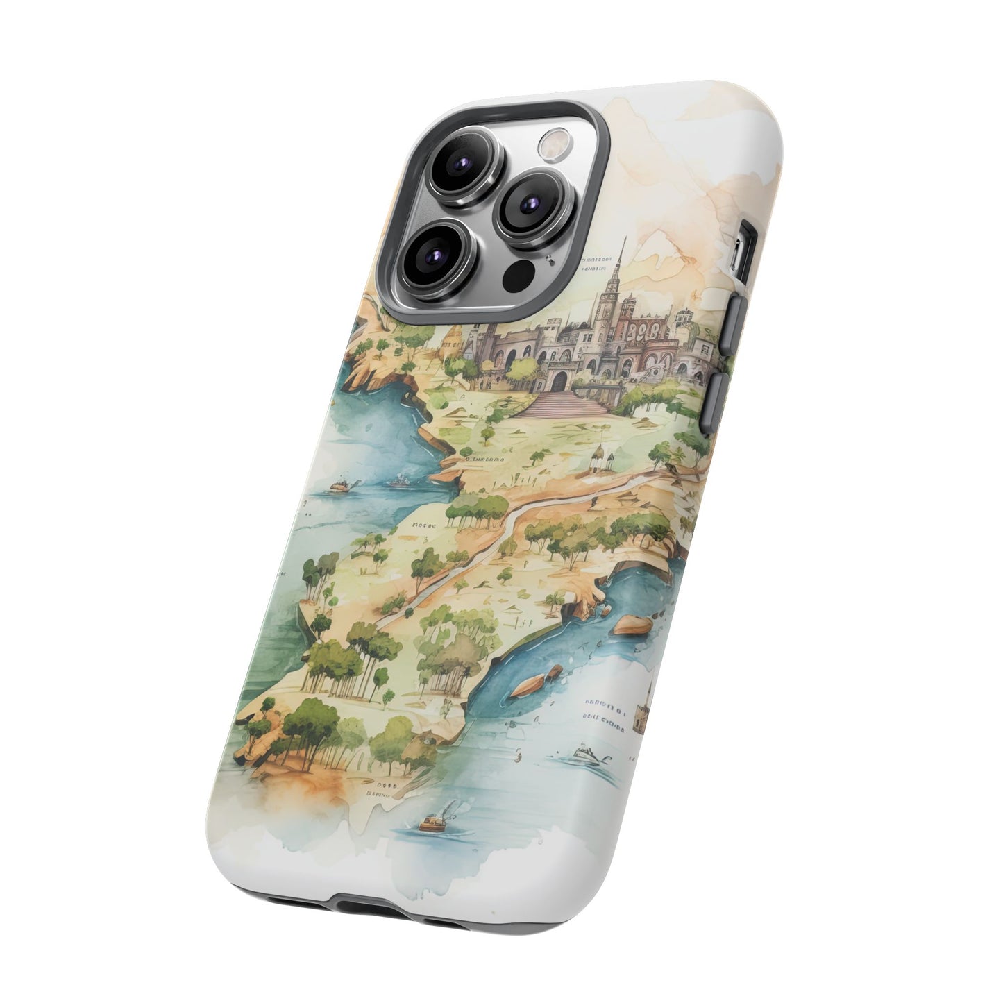 Hard Phone Case — Watercolor Fantasy Map Castle Design