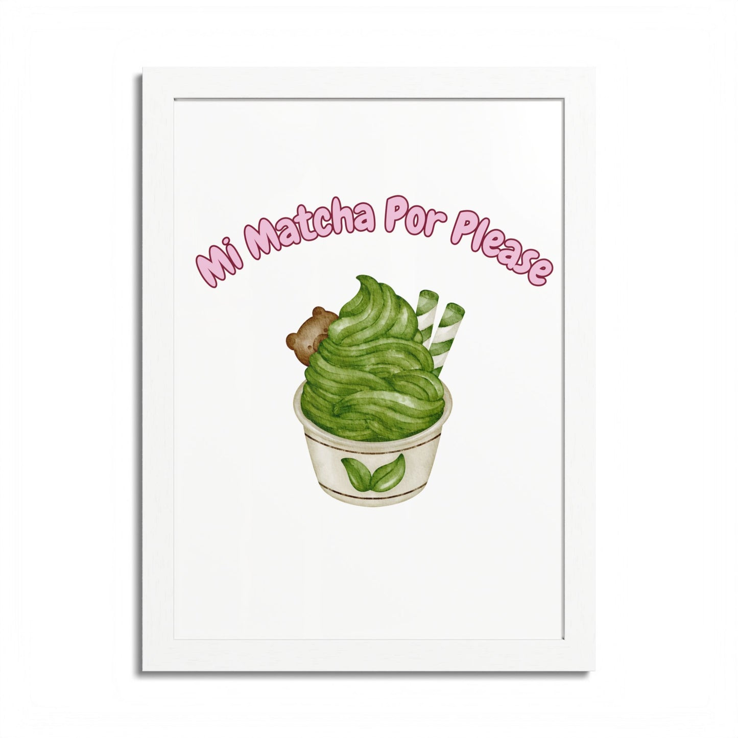 Cute Matcha Green Tea Framed Poster, Whimsical Kitchen Decor, Gift for Tea Lovers, Playful Wall Art, Coffee Shop Vibe
