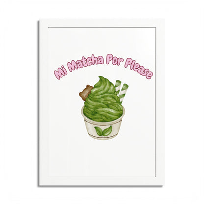Cute Matcha Green Tea Framed Poster, Whimsical Kitchen Decor, Gift for Tea Lovers, Playful Wall Art, Coffee Shop Vibe