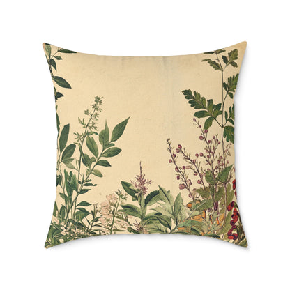Botanical Floral Throw Pillow — Vintage Greenery Square Cushion