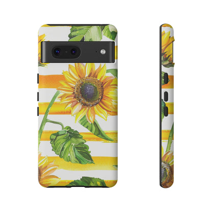 Sunflower Stripes Phone Case - Bright Floral Tough Case