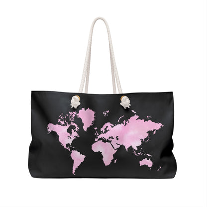 Pink Watercolor World Map Weekender Bag — Travel Tote