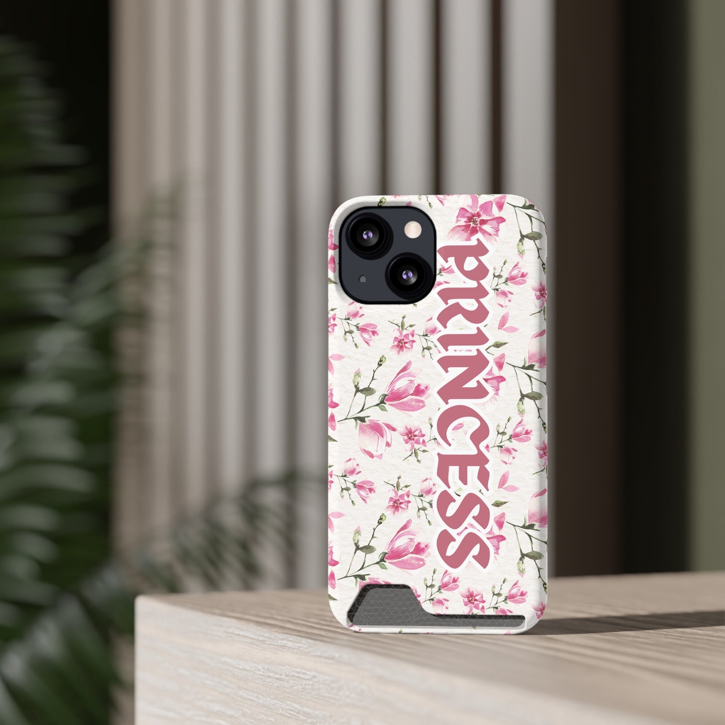 Chic Floral Phone Case with Card Holder for Princesses, Cute Floral Design, Gift for Her