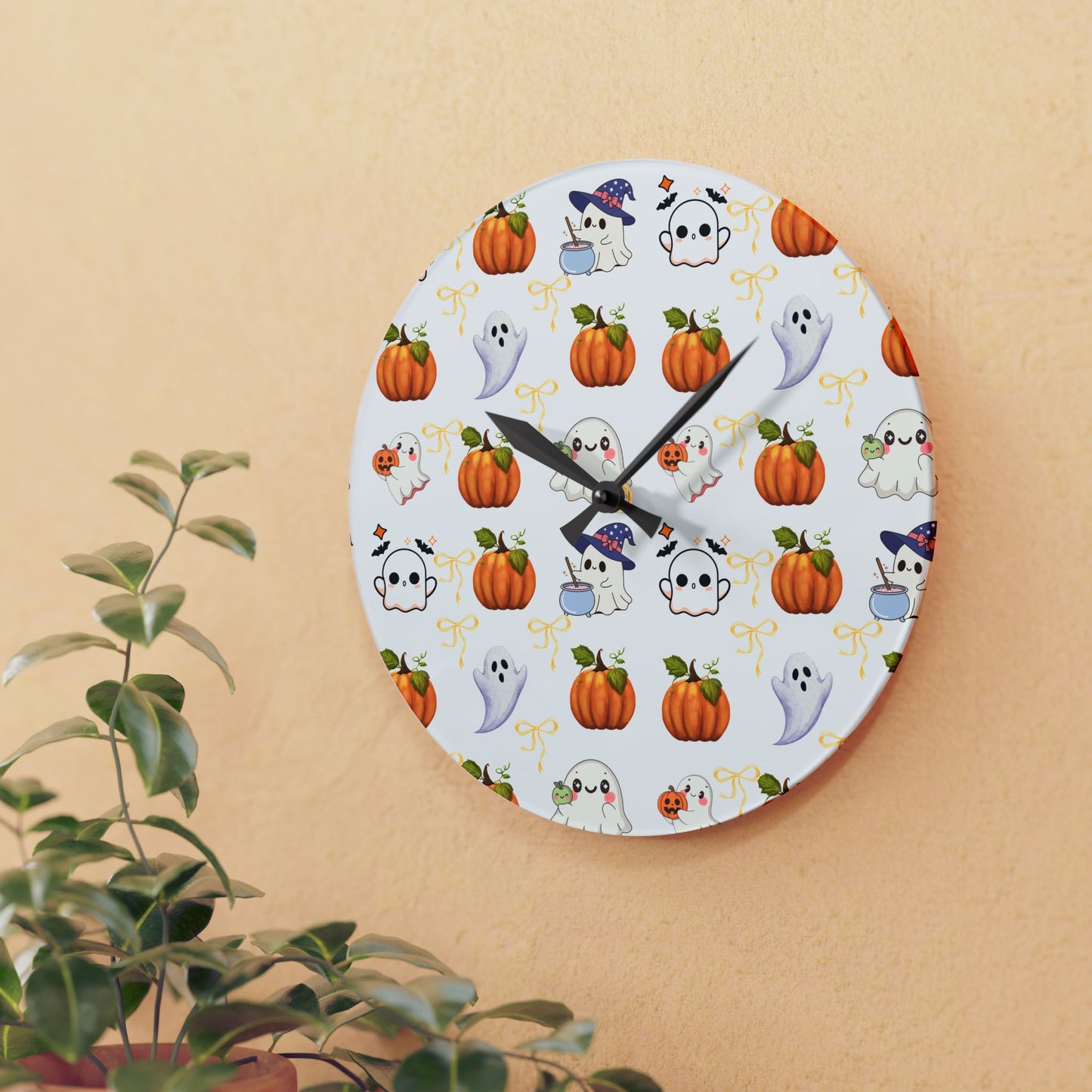 Halloween Themed Acrylic Wall Clock, Cute Pumpkin and Ghost Decor, Spooky Home Decoration, Fall Wall Art, Seasonal Clock