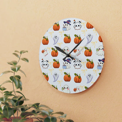 Halloween Themed Acrylic Wall Clock, Cute Pumpkin and Ghost Decor, Spooky Home Decoration, Fall Wall Art, Seasonal Clock