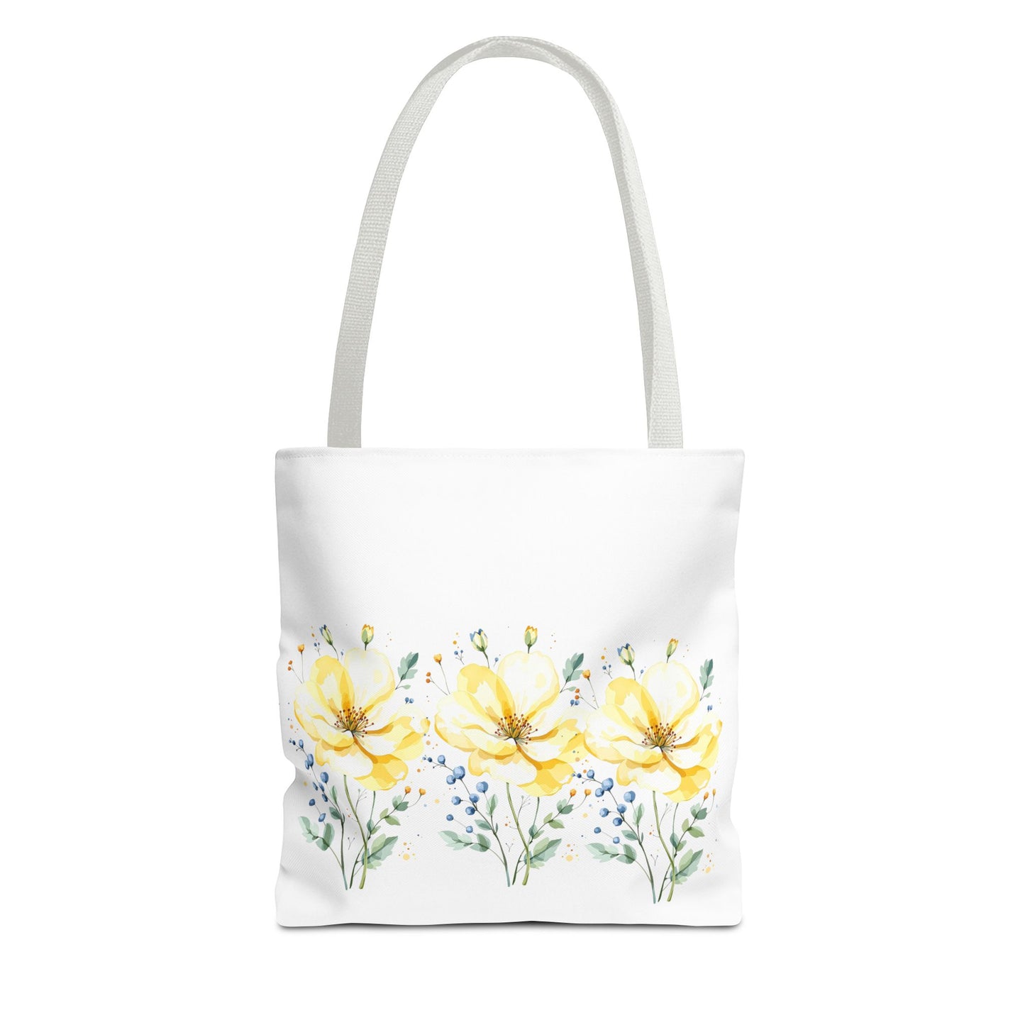 Floral Peony Tote Bag — Yellow Watercolor Flowers on White