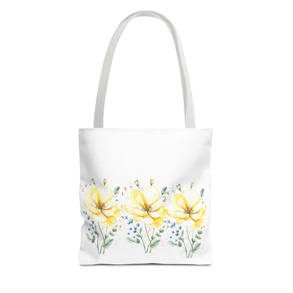 Floral Peony Tote Bag — Yellow Watercolor Flowers on White