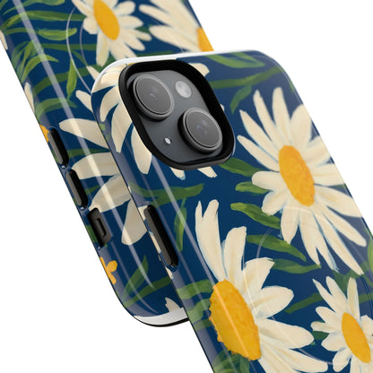 Daisy Floral IPhone Case-Tough Magnetic Cover ,Glossy Finish ,Retro Botanical Flower  Design.