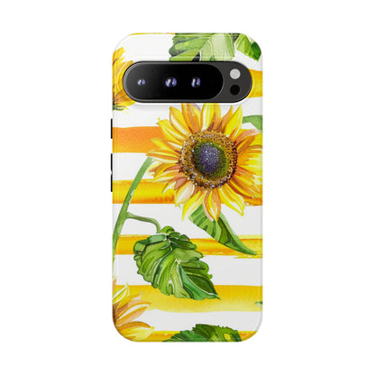 Sunflower Stripes Phone Case - Bright Floral Tough Case