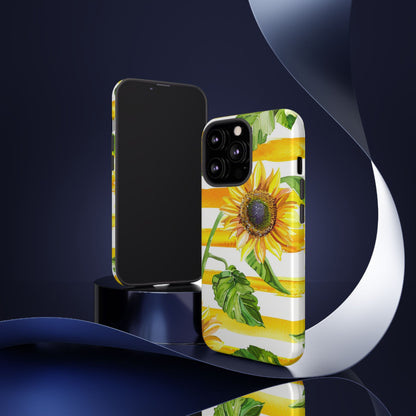 Sunflower Stripes Phone Case - Bright Floral Tough Case