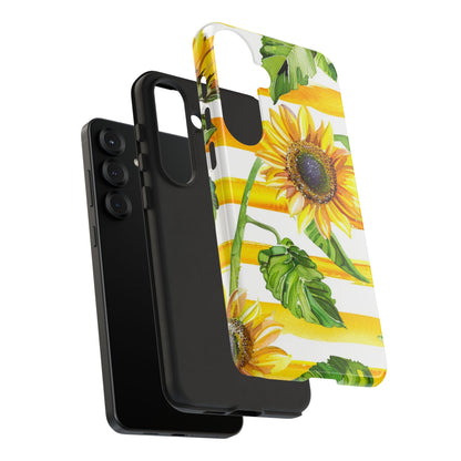 Sunflower Stripes Phone Case - Bright Floral Tough Case