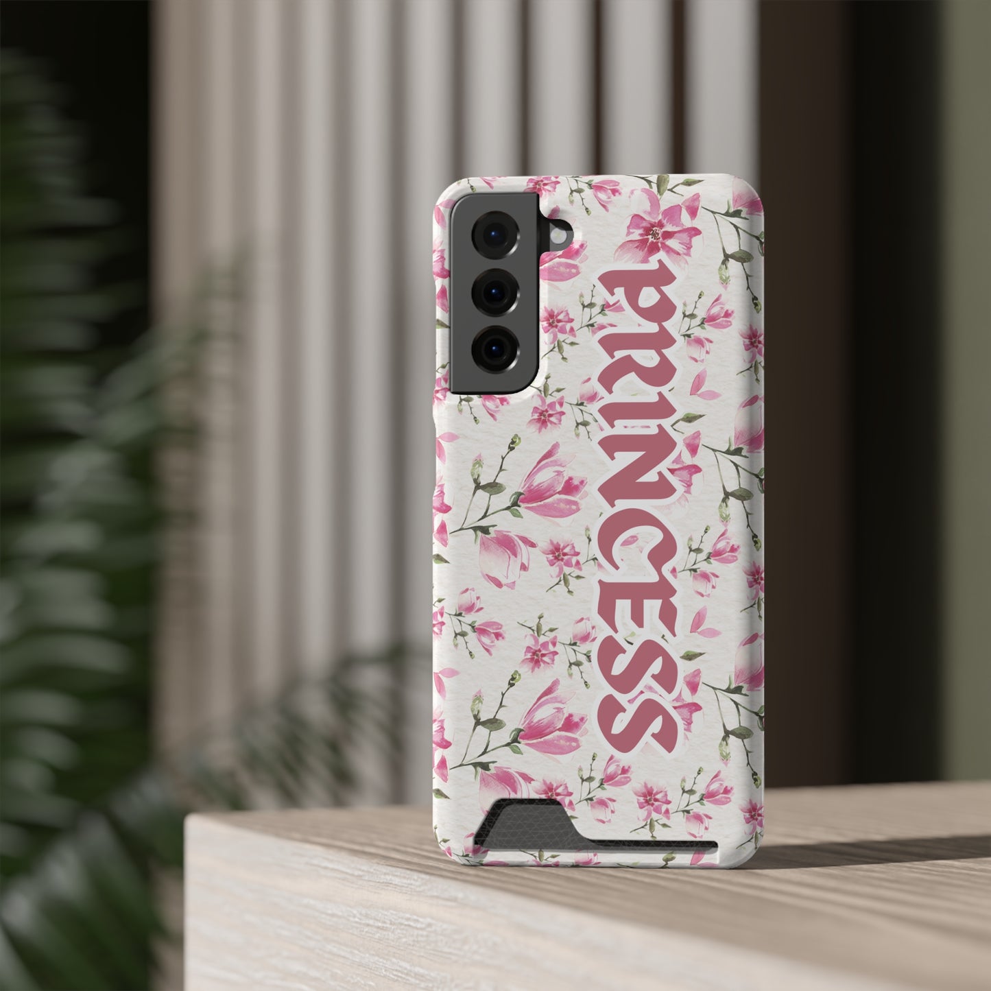 Chic Floral Phone Case with Card Holder for Princesses, Cute Floral Design, Gift for Her