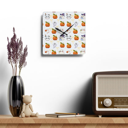 Halloween Themed Acrylic Wall Clock, Cute Pumpkin and Ghost Decor, Spooky Home Decoration, Fall Wall Art, Seasonal Clock