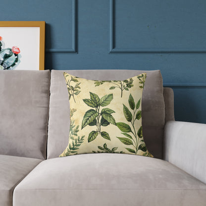 Botanical Floral Throw Pillow — Vintage Greenery Square Cushion