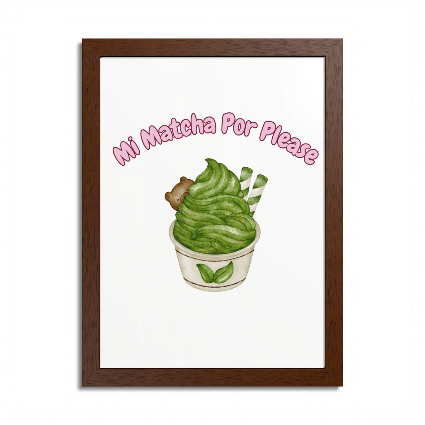 Cute Matcha Green Tea Framed Poster, Whimsical Kitchen Decor, Gift for Tea Lovers, Playful Wall Art, Coffee Shop Vibe