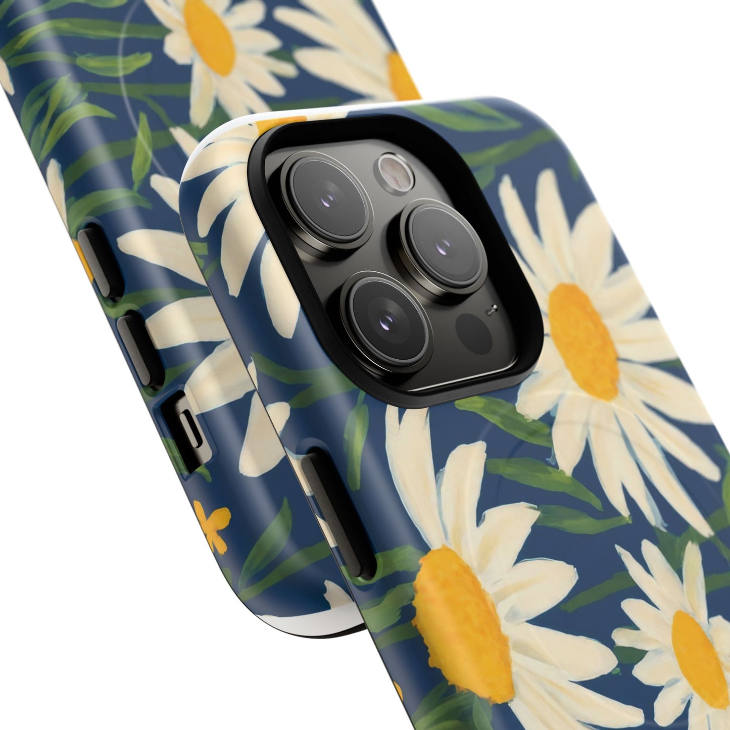 Daisy Floral IPhone Case-Tough Magnetic Cover ,Glossy Finish ,Retro Botanical Flower  Design.
