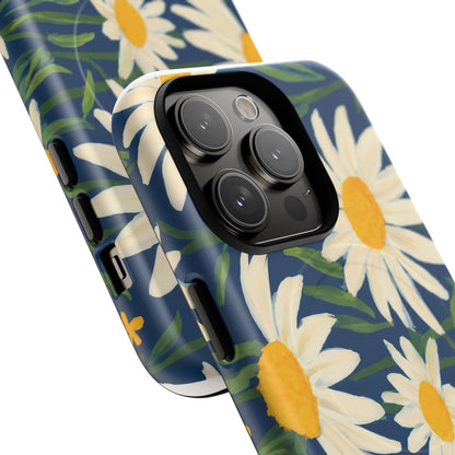 Daisy Floral IPhone Case-Tough Magnetic Cover ,Glossy Finish ,Retro Botanical Flower  Design.