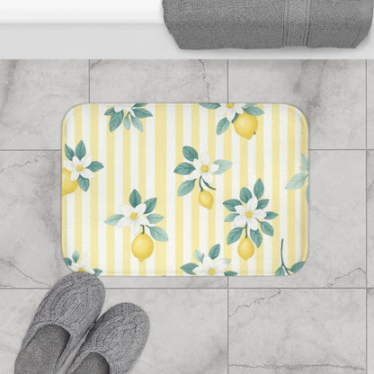 Lemon Floral Bath Mat, Vibrant Bathroom Decor, Citrus Inspired Home, Spring Cleaning, Gift for Her, Farmhouse Style