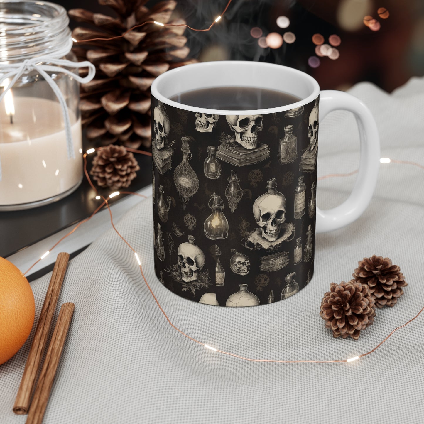 Gothic Skull Mug | Dark Aesthetic Drinkware | Halloween Coffee Cup, Spooky Gift for Witch Lovers, Home Decor