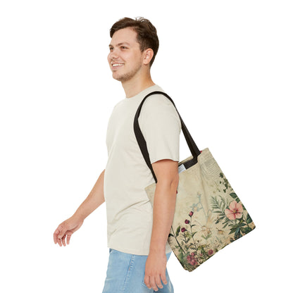 Vintage Floral Tote Bag — Botanical Garden Print AOP