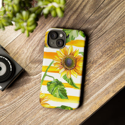 Sunflower Stripes Phone Case - Bright Floral Tough Case