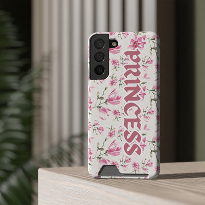 Chic Floral Phone Case with Card Holder for Princesses, Cute Floral Design, Gift for Her