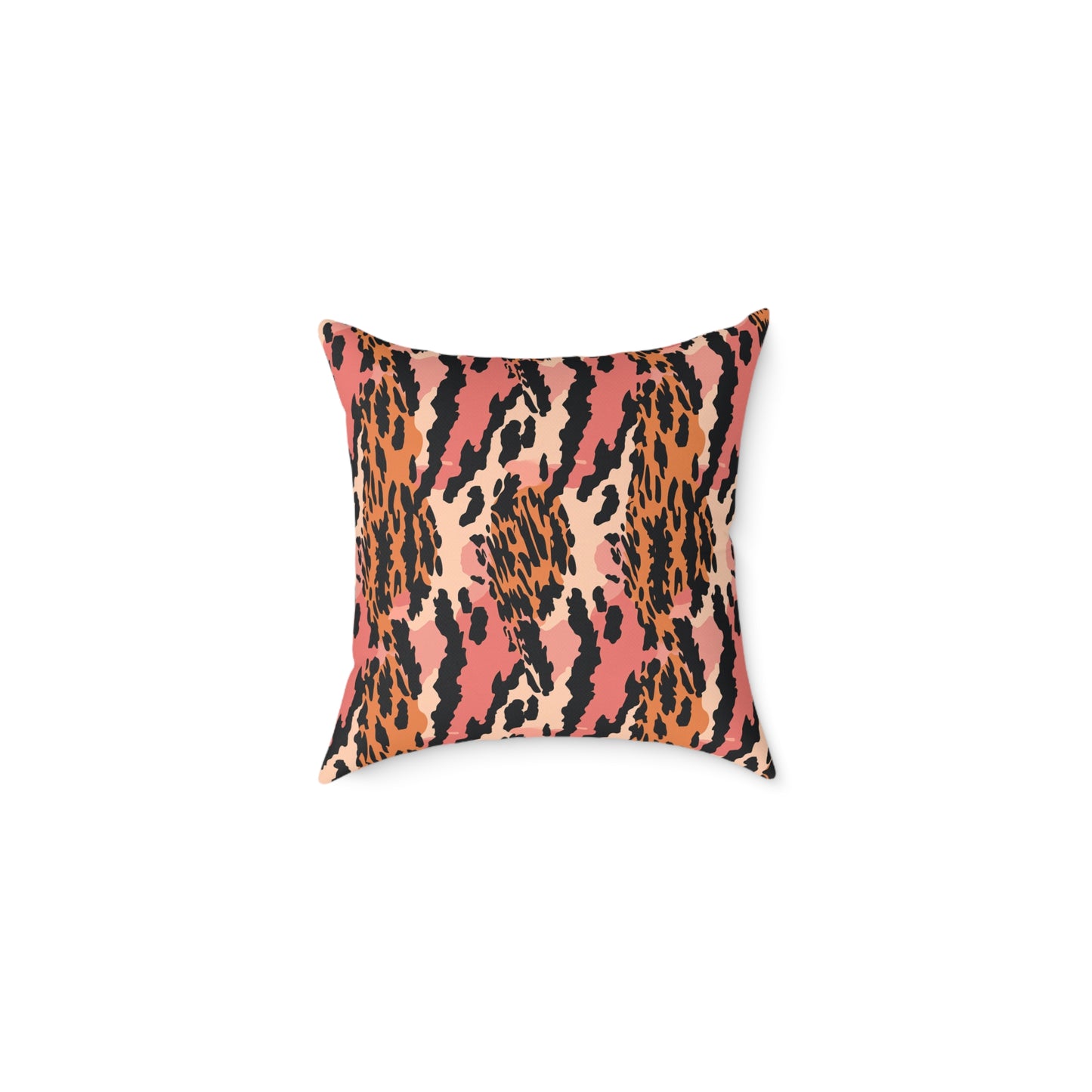 Leopard Print Square Pillow — Pink & Orange Animal Print Decorative Cushion
