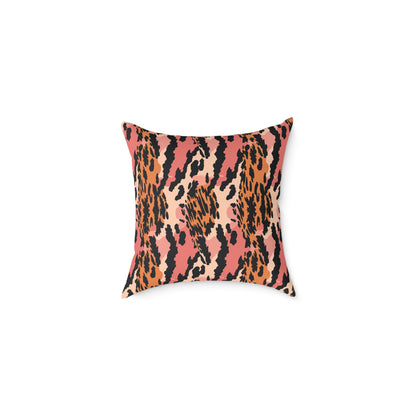 Leopard Print Square Pillow — Pink & Orange Animal Print Decorative Cushion
