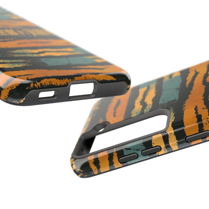 Tiger Stripe Tough Phone Case — Rugged Protective iPhone Cover with Amber & Teal Brushstroke Pattern