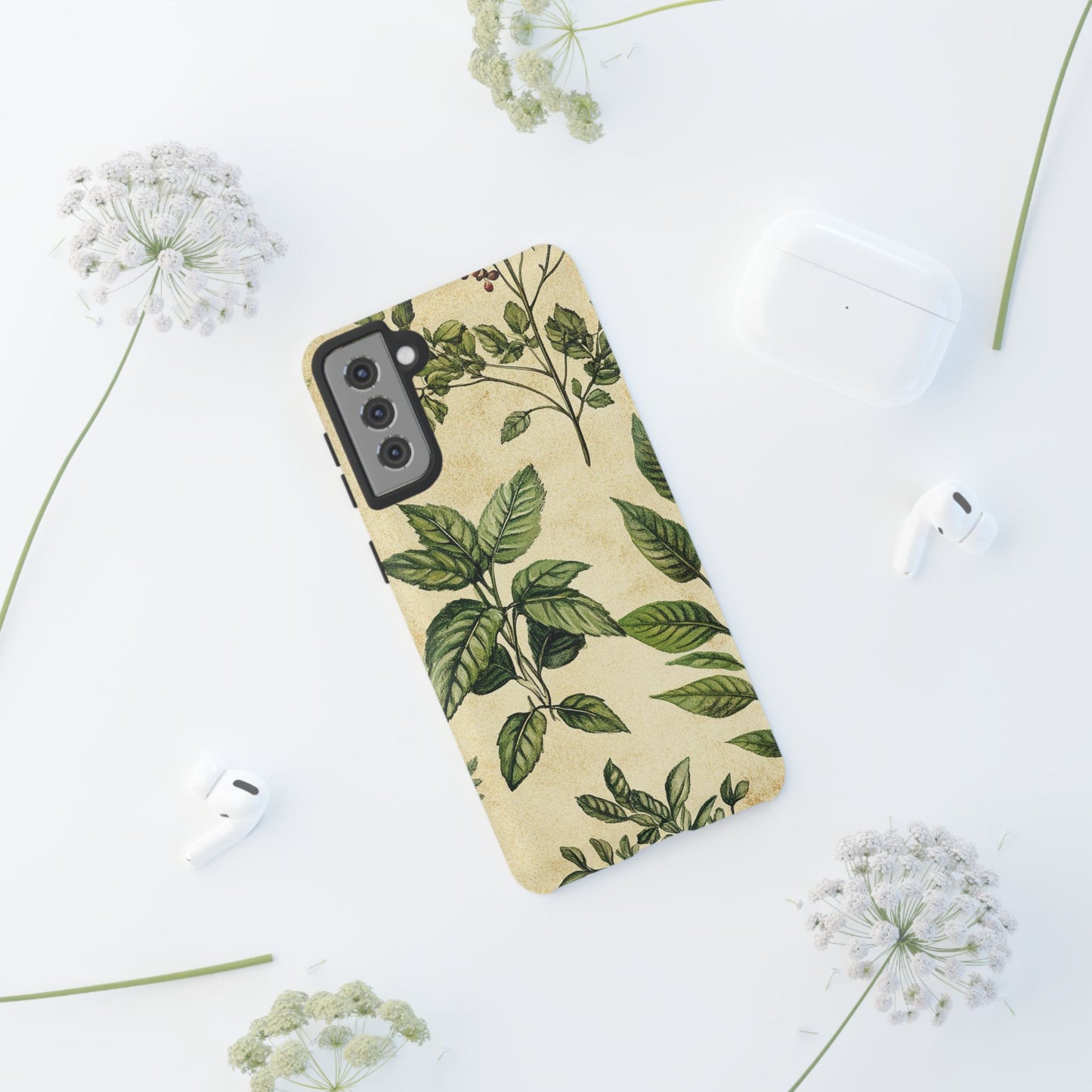 Botanical Leaves Tough Phone Case — Vintage Green Plant Print