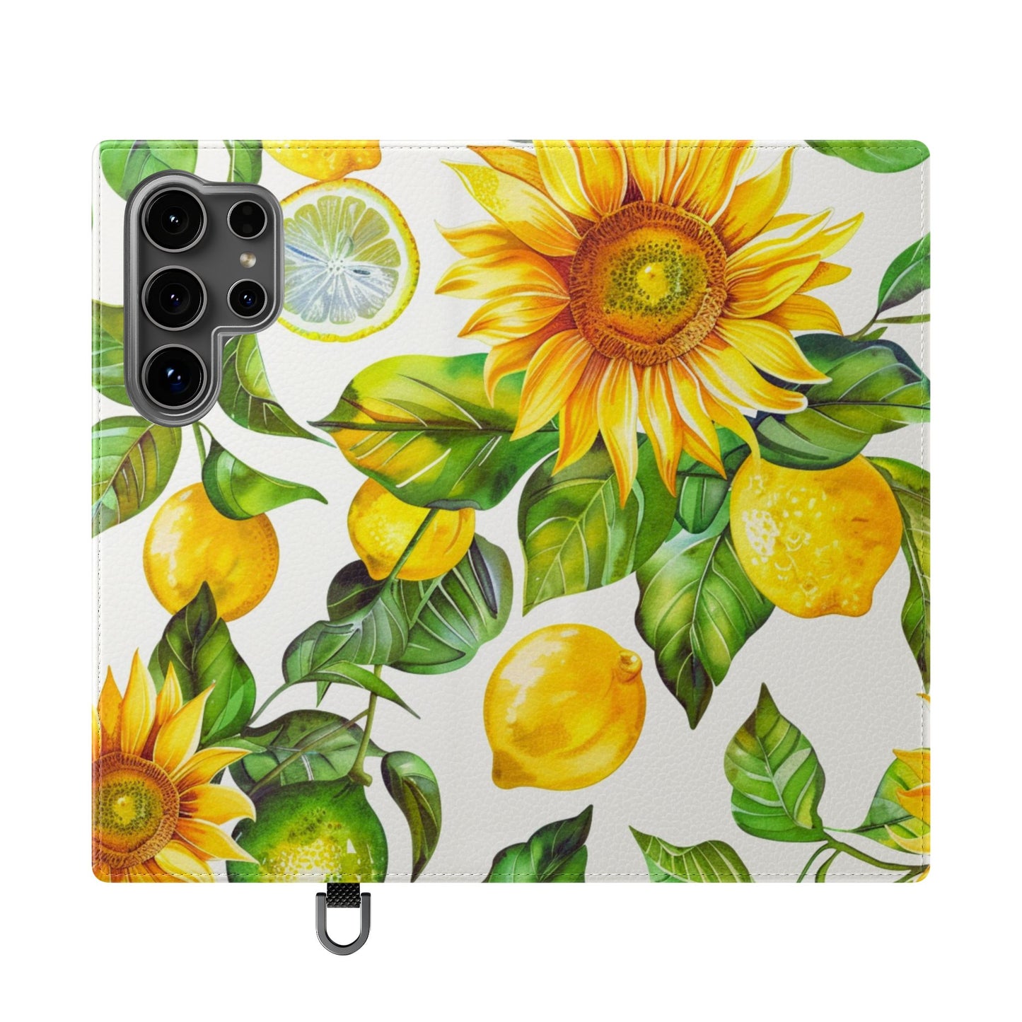 Sunflower & Lemon Flip Phone Case – Floral Wallet Flip Case with Card Slots