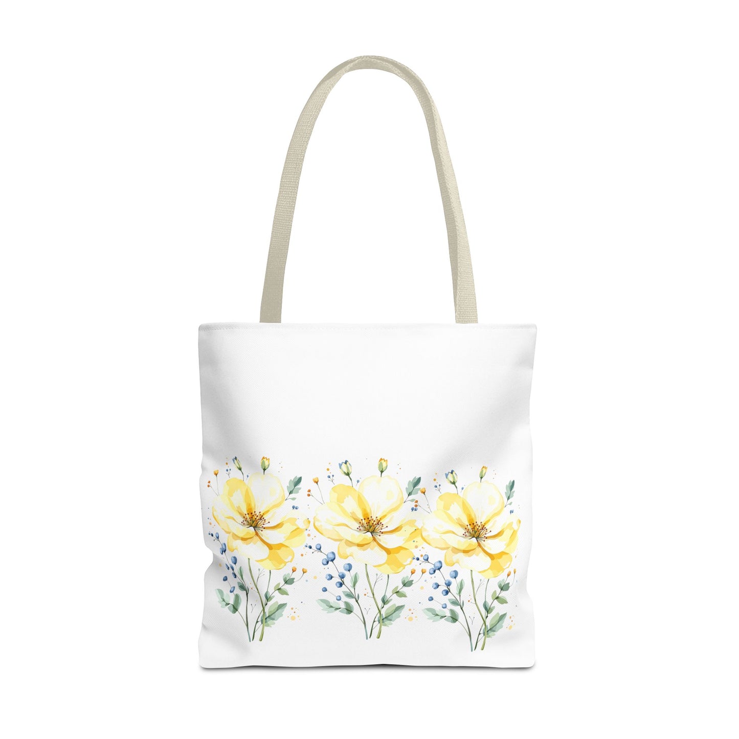 Floral Peony Tote Bag — Yellow Watercolor Flowers on White