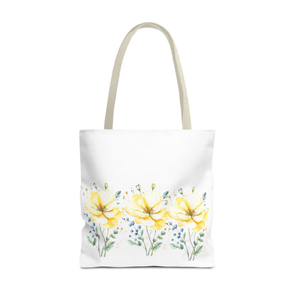 Floral Peony Tote Bag — Yellow Watercolor Flowers on White