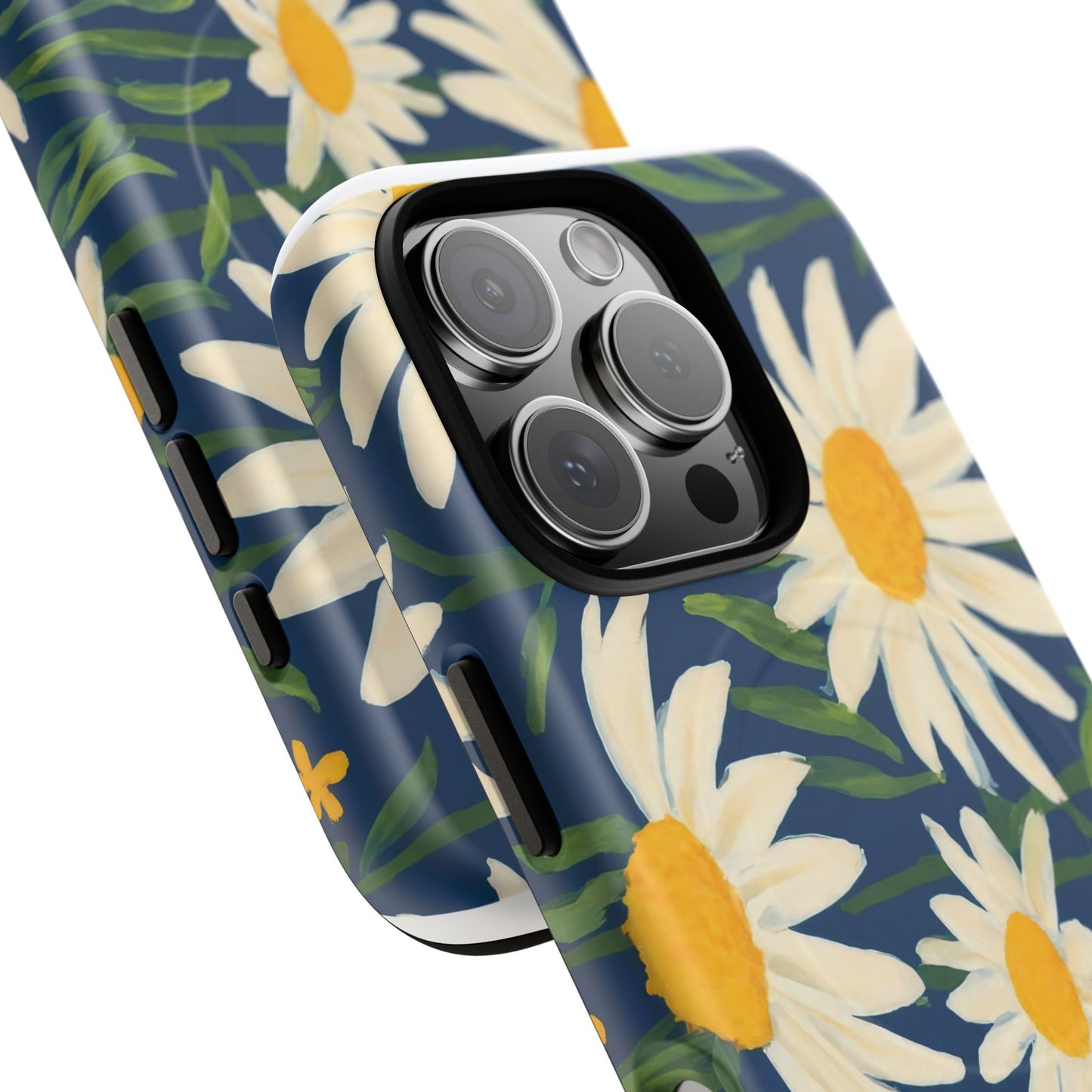 Daisy Floral IPhone Case-Tough Magnetic Cover ,Glossy Finish ,Retro Botanical Flower  Design.