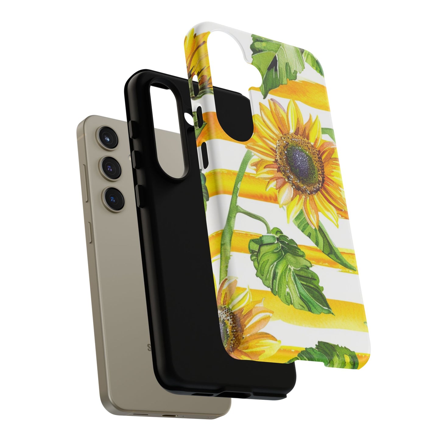 Sunflower Stripes Phone Case - Bright Floral Tough Case