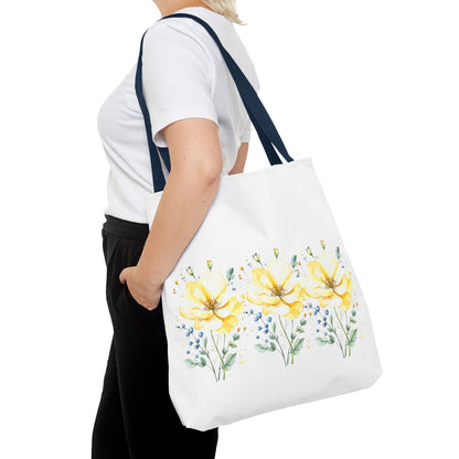Floral Peony Tote Bag — Yellow Watercolor Flowers on White
