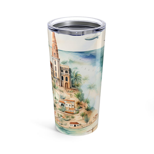 20oz Travel Tumbler — Vintage Fantasy Map with Castles & Sailing Ships