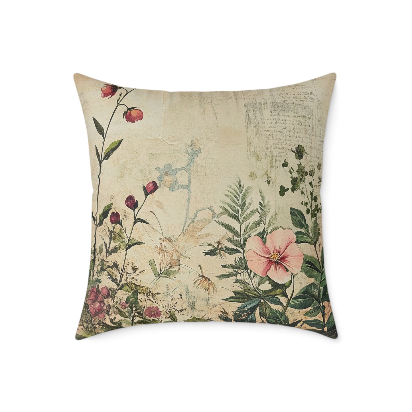 Botanical Floral Throw Pillow — Vintage Greenery Square Cushion