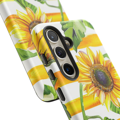 Sunflower Stripes Phone Case - Bright Floral Tough Case