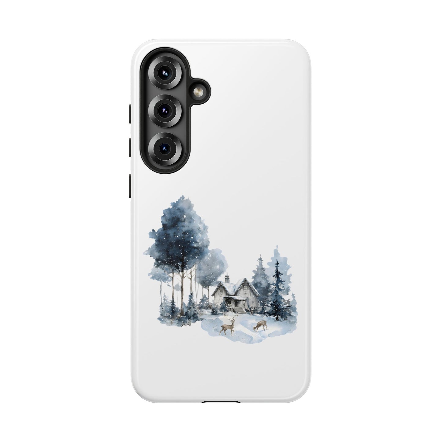Nature-Inspired Tough Phone Case with Winter Cabin Design